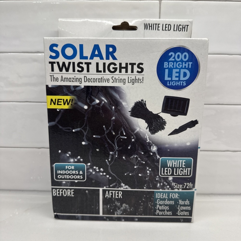 Solar Twist Decorative String Lights - 200 Bright White LED Lights 72 ft - NEW